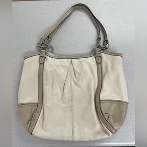 Coach Cream and Tan Shoulder Bag